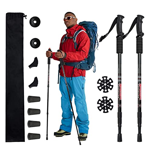 Aihoye Trekking Poles,Adjustable Shock Absorbing Hiking Walking Stick-2Pcs | Aviation aluminum,Collapsible, Lightweight, All-terrain walking poles, Carry bag included - color: black