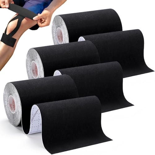 3 Pack Wide Kinesiology Tape, 4in x 5.5yd Athletic Tape, Black - color: Black 4in