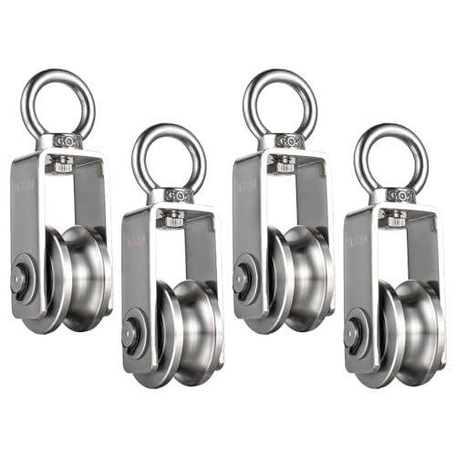 Cable Pulley Wheel Stainless Steel, Bearing Inside, Rope Pulley for Pulley System, Gym Equipment, Clothesline, 4 Pack - size: 4pcs pulley with round ring