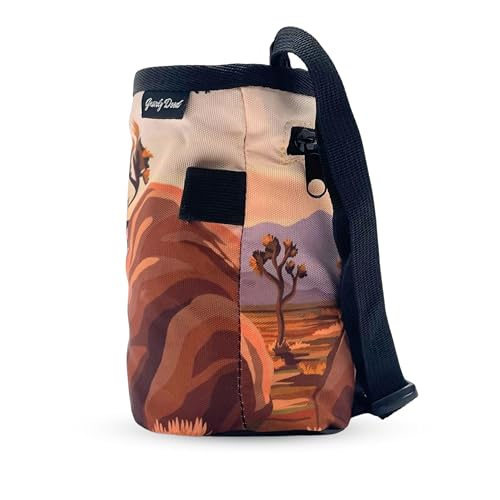 Rock Climbing Chalk Bag | for Outdoor, Gym, & Bouldering | Adjustable Waist Belt, Durable Drawstring Closure, & Zippered Pocket - style: Joshua Tree