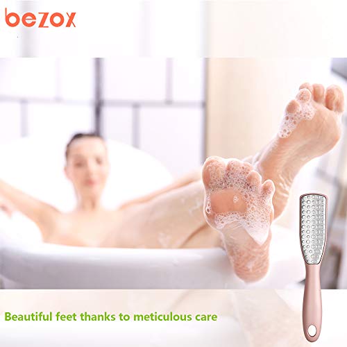 BEZOX Foot File Callus Remover, Double Sided Foot Scrubber for Dead Skin, Stainless Steel Pedicure File for Cracked Heel W/Cloth Storage Bag & Gift Box - style: Rose Golden
