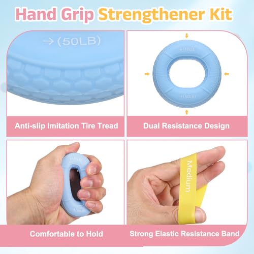 Silicone Ring Grip Strength Trainer with Finger Extension Band, Hand Grip Strengthener Forearm Trainer - color: Sky Blue, size: 40-50LB