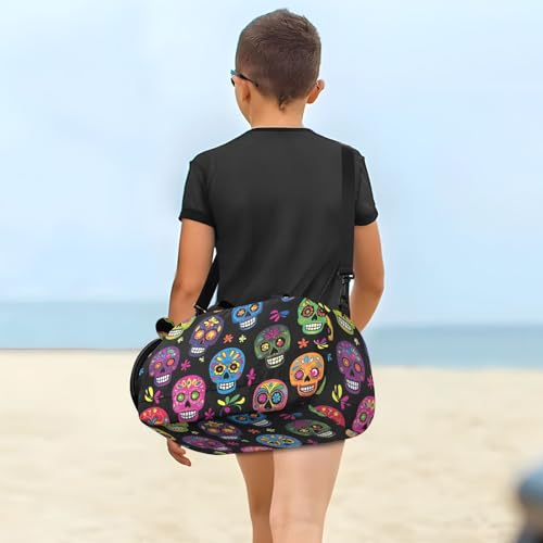 Kids Sports Duffel Bag for Boys & Girls - Day Of The Dead Sugar Skull 100% Polyester Gym Bag with Separate Shoe Compartment, Adjustable Shoulder Strap, Compact Travel & Workout Gear Bag - color: Day Of The Dead Sugar Skull