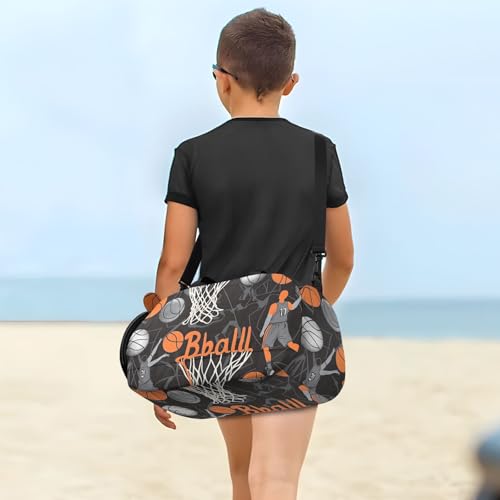 Kids Sports Duffel Bag for Boys & Girls - Basketball Players Balls 100% Polyester Gym Bag with Separate Shoe Compartment, Adjustable Shoulder Strap, Compact Travel & Workout Gear Bag - color: Basketball Players Balls