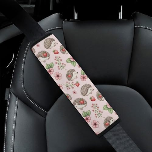 Universal Soft and Comfortable Seat Belt Cover for Adult Use, Stroller Pushchair High Chair, 2 Pack Hedgehog Floral Flower Strawberry Shoulder Harness Cover - color: Pattern 1011