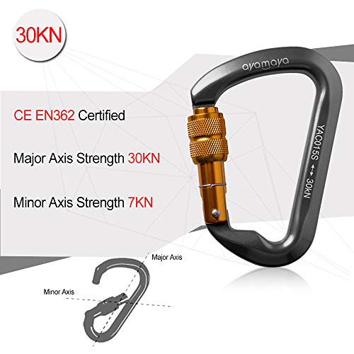 Ayamaya Climbing Carabiners - 3 Pack Screwgate Locking Carabiner 30KN (6744 lbs) Heavy Duty Gears for Rock Climbing, Rappelling, Swing Rescue & Gym, Large D-Shaped Carabiners - color: Grey