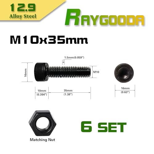 M10-1.5x35 Socket Head Cap Screw and Nut Kit 6set, Grade 12.9 Alloy Steel, Black Oxide Finish, Full Thread, High Tensile Strength for Automotive, Machinery & Heavy Duty Use - size: M10x35mm(6 Sets）
