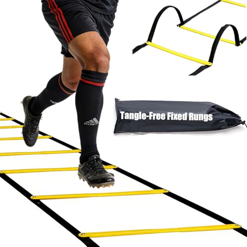 Tangle-Free Agility Ladder, 12 Fixed Rungs, 2 lb Heavy Duty, 18ft | Quick Setup Speed Ladder Training Equipment | 12 Fixed Rungs | 2 lb Heavy Duty | Connectable Design | Carrying Bag Included
