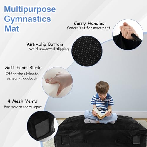 GYMAX Crash Pad for Kids Sensory, 4.75FTx4.75FT/4 FTx3 FT Sensory Crash Mat w/Washable Cover & Foam Blocks for Jump, Climb, Gymnastics, Sensory Therapy, Kids, Adults