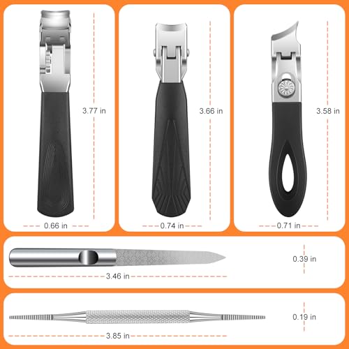 5PCS Nail Clipper Set for Thick Nails with Portable Leather Case | Ultra Sharp Toenail Clippers for Seniors with Wide Jaw Opening Manicure Pedicure Kit