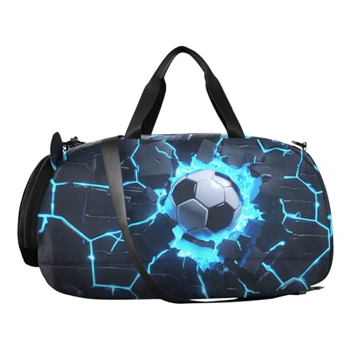 Kids Sports Duffel Bag for Boys & Girls - Soccer Cracked Wall 100% Polyester Gym Bag with Separate Shoe Compartment, Adjustable Shoulder Strap, Compact Travel & Workout Gear Bag - color: Soccer Cracked Wall