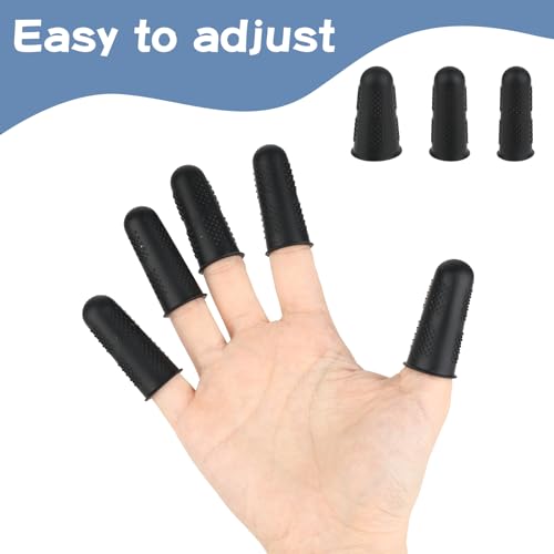 Silicone Finger Protectors, 12Pcs 3 Sizes Rubber Fingers Tips Finger Covers Thumb Finger Guard Sleeves Thimbles Cots Protectors for Hand Sewing, Hot Melt Glue, Embroidery, Cutting, Ironing (Black)