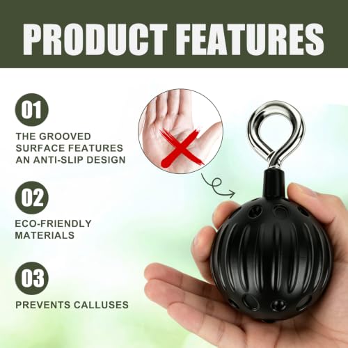 Pull Up Power Balls, Non-Slip Rock Climbing Grips, 40 Inch Rope Hand Exerciser for Chin Up Bar, Kettlebell, Barbell, Home Fitness Training
