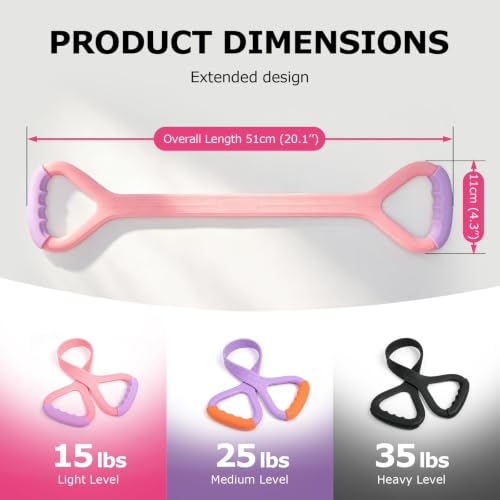 Figure 8 Resistance Band with Handles, Elastic Bands for Working Out,Arm,Back,Shoulder Training Elastic Ropes - color: Pink/Purple/Gray