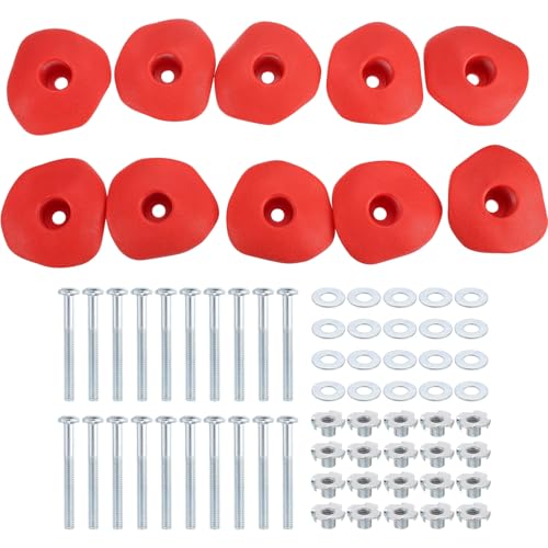 PATIKIL Rock Climbing Holds, Climbing Rock Wall Grips Play Set Climber Attachments with Single Holes for Playground - color: Red, style: Red-D