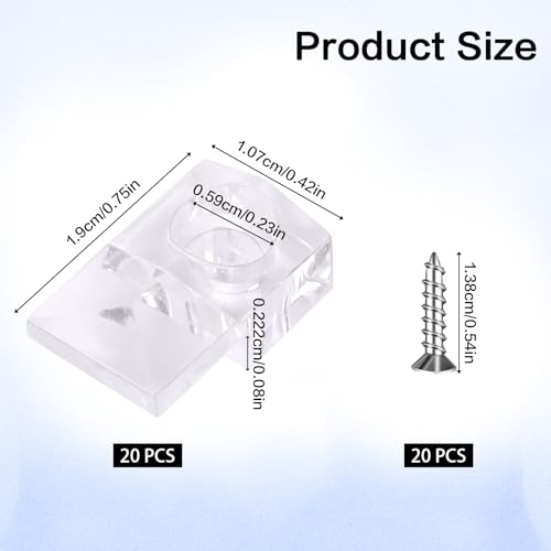 20 Set Mirror Hangers for Wall Mounting - Holders, Brackets, Hanging Clips - Clear Plastic Glass Crystal Hardware Frameless Kit