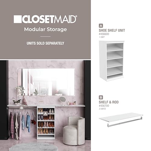 ClosetMaid Modular Storage Shelf Unit with Angled Shoe Shelves, White - color: White