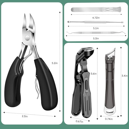 Toenail Clippers for Seniors Thick Toenails, CLPPNA Angled Head Large Toe Nail Clippers Set for Men, Heavy Duty 45° Ingrown Toenail Clippers, 37mm Wide Opening Nail Cutter with Long Handle, 6PCS - style: 6PCS(Ingrown & Angled & Slanted）