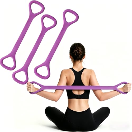 Figure 8 Resistance Band with Handles Elastic Exercise Band for Arm Back & Shoulder Workout Non-Slip 8 Shaped Resistance Band for Home Gym Yoga Pilates Stretching & Physical Therapy 3Pack - color: Purple