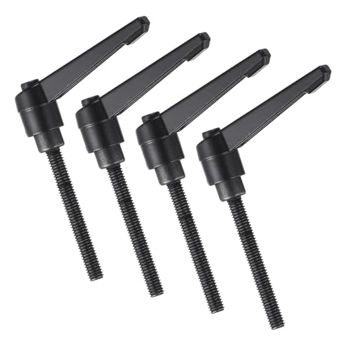 uxcell 4pcs Clamping Lever Handles, M6 x 50mm Black Oxide Carbon Steel Threaded Male Stud, Adjustable Handles Locking Quick Release Ratchet Push Button Bolt Knobs, Black - size: M6 x 50mm