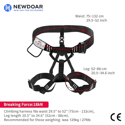 NewDoar Climbing Harness, Mountaineering Rock Climbing Harness, Half Body Harness for Rappelling Fire Rescuing Tree Climbing - color: Black 2