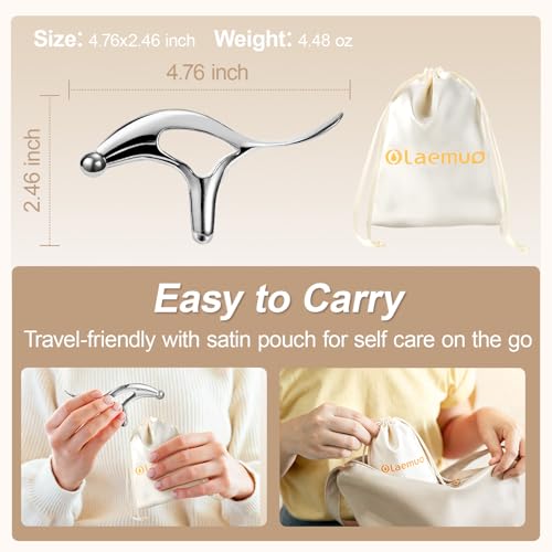Pressure Point Massage Tool for Deep Tissue - Metal Gua Sha Tools | Metal Muscle Scraper | Thumb Saver | Acupressure Tool for Trigger Point & Pain Relief, Travel Pouch