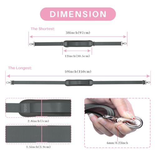 59 Inch Shoulder Straps, Soft with Ultra-Thick Fixed Shoulder Pad, Two Way Independently Adjustable Buckle Replacement Straps for Laptop Bag Messenger Bag Tool Bag Luggage,Deep Gray - color: Deep Gray, size: 59 inch
