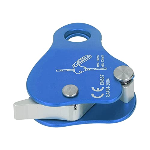 Premium Aluminum Alloy Climbing Rope Grab for Outdoor Climbing Mountaineering - Side Plate Design for Quick Loading and Unloading - color: Blue