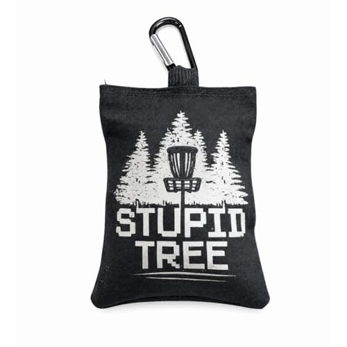 Refillable Disc Golf Chalk Bag with Carabiner, 2 Chalk Balls Included – Grip Bag for Dry Hands & Consistent Release, Frisbee Golf Accessory - style: Stupid Tree – Black