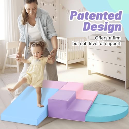 TODIBY 6-Piece Foam Climbing Blocks for Toddlers: Colorful Climbing Gym PU Leather Baby Foam Building Blocks Indoor Toy - style: Macaroon/Pink/Purple