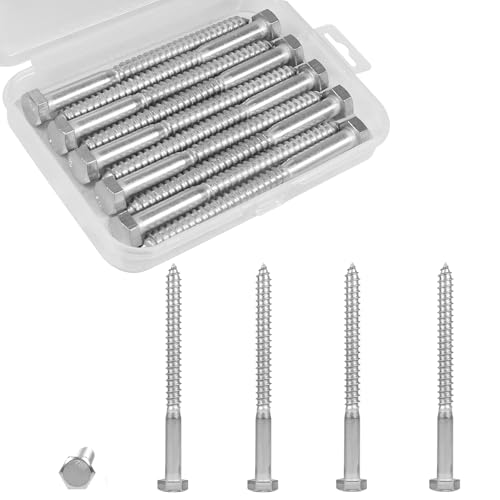 10 Pcs 5/16" x 4" Hex Head Lag Screws, 304 Stainless Steel Lag Bolts Hexagon Head Wood Screws Heavy Duty Large Screws for TV Mounts, Deck, Boat Repair - size: 5/16 x 4"(10 pcs)