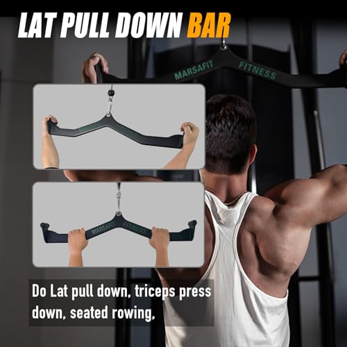 MARSAFIT Home Gym Fitness Rowing T-bar V-bar Pulley Cable Machine Attachment, Bicep Curl Tricep LAT pulldown Bar Back Strength Training Handle Grips LAT Pull Down Bar for Seat Row Workout - style: BTBAR 1905