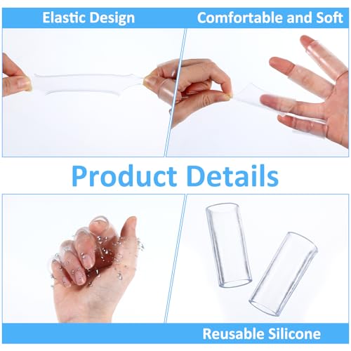 20 Pcs Silicone Finger Protectors, Crochet Finger Guard for Writing & Pain, Elastic Silicone Sleeves for Cracked Fingers, Reusable & Breathable (Transparent)