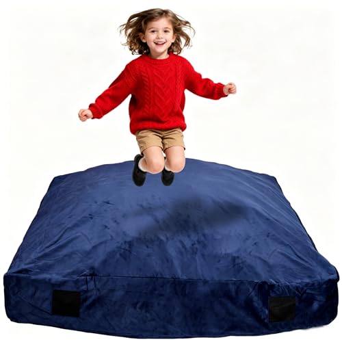 WOUDY Crash Mats for Kids Sensory, Sensory Pads for Autistic Children,Soft Foam Landing Zone, Soft, High-Density Foam Landing Zone Provides Safe Sensory, with Washable Cover - size: 5FT blue