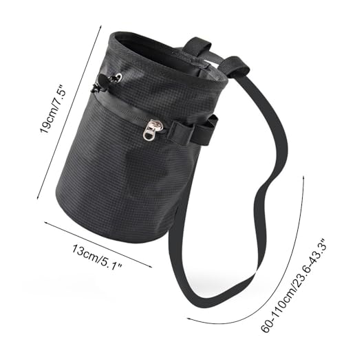 DONGKER Climbing Chalk Bag,Drawstring Bouldering Chalk Bag Bucket with Adjustable Belt & Zippered Storage Pockets for Rock Climbing Bouldering - color: black