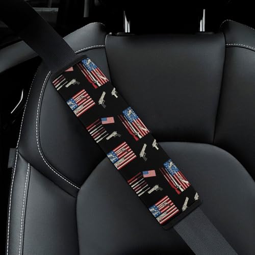Soft Padded Car Seat Straps Shoulder Pads for Elderly Support, All Vehicles, 1 Pair American Flag Military Guns Shoulder Protector Anti-Slip Pad - color: Pattern 42