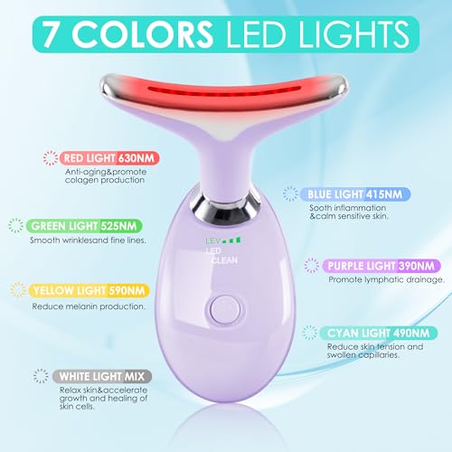 Facial Massager Red-Light-Therapy-for-Face and Neck, Face 𝖲 culpting Wand with 7 Color (Light Purple) - color: Light Purple