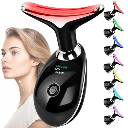 Facial Massager Red-Light-Therapy-for-Face and Neck, Face 𝖲 culpting Wand with 7 Color (Bright Black) - color: Bright Black