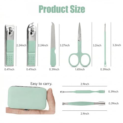 Manicure Kit for Women Men-Manicure Set with Case, Nail Clippers, Portable Nail Care Kit for Travel Home Personal Grooming（Matcha Green 7 in 1） - color: Green2