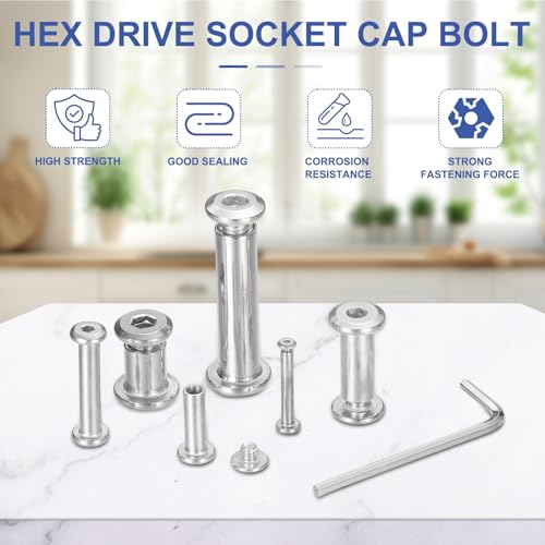 PATIKIL M6x6mm Hex Chicago Screws 8x65mm, 5Pcs 304 Stainless Steel Metric Hex Drive Socket Cap Binding Post Screw Posts for Scrapbook Leather Belt Album Furniture Repair, Silver - size: M6x6mm, 8x65mm