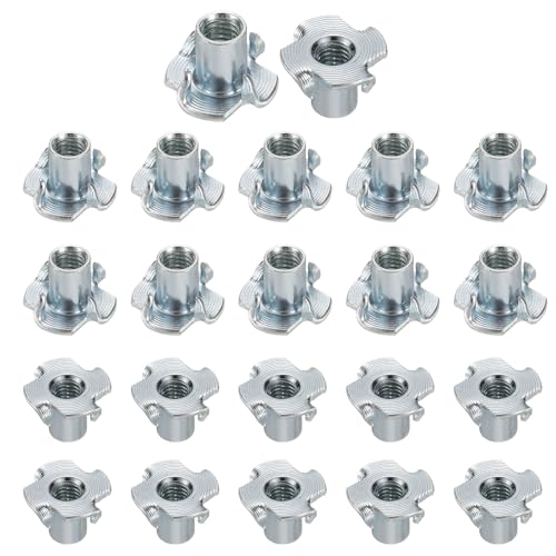 HARFINGTON M6x12mm T-Nuts 4 Pronged Tee Nut 0.69" x 0.47" Fully Thread Carbon Steel Inserts for Wood, Rock Climbing Holds, Cabinetry, Furniture 100pcs - size: M6x12mm, 17.5mm
