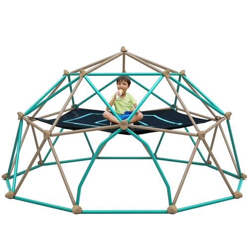 Merax 12FT Climbing Dome with Hammock, Outdoor Geometric Dome Climber | Playground Climber for Kids 3-10 Supporting 1000 lbs, Easy Assembly Play Center Jungle Gym - style: 12FT Green & Sil