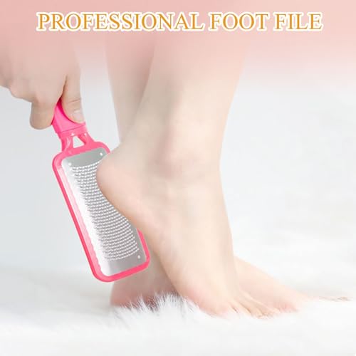 Foot Files Foot Scrubber Pedicure, Stainless Steel Callus Remover for Feet, Professional Foot Grater Rasp Scraper to Hard Skin Corns for Dry and Wet Fee - style: 1X Foot Files(Pink)