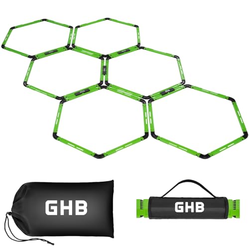 GHB Hex Agility Rings Speed Rings with Carrying Bag 6 Set Portable Hexagon Rings, Agility Ladder for Agility Footwork Training - color: Green