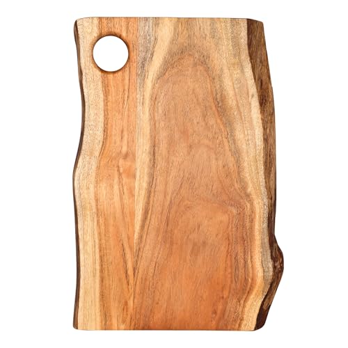 GoCraft Acacia Wood Live Edge Cutting Board – 16 x 11 Inch – with Hole for Hanging | Rustic Rectangular Wooden Chopping Board | Charcuterie Cheese Tray | Food Serving Platter | Farmhouse Décor - size: 16"L x 11"W