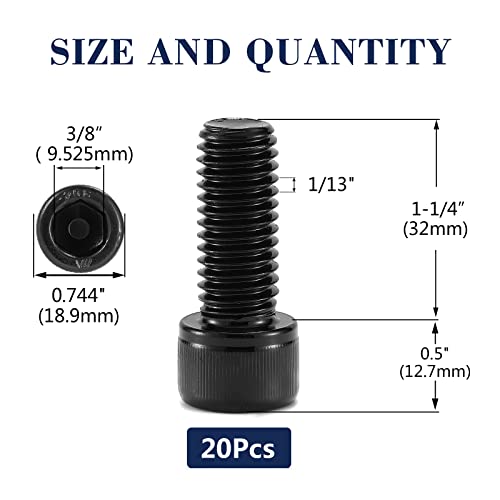 1/2-13 x 1-1/4" Socket Head Cap Screws Bolts, 20Pcs 304 Stainless Steel 18-8, Allen Socket Hex Drive, Full Thread, Black Oxide by SG TZH(with Hex Spanner) - size: 1/2-13 x 1-1/4"