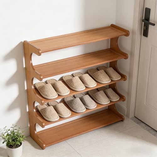 Shoe Rack,5 Tier Shoe Organizer Storage Shelf,Bamboo Narrow Shoe Closet,Small Space Shoe Rack,for Entryway Closet 26.77×7.48×25.98inch - size: 5 Tier-26.77" Wide