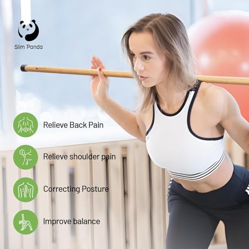 5FT Yoga Stick - Natural Bamboo Stretching Stick with Non-Slip Caps - 1.57" Thick Exercise Balance Pole for Posture Correction & Physical Therapy