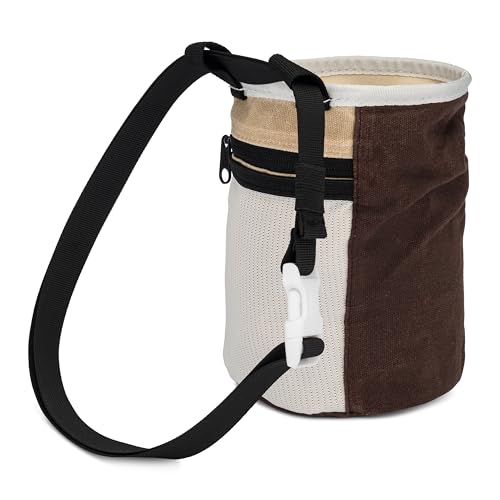 Oso Supply Co - Waxed Canvas Chalk Bag - Zipper Pocket & Mesh Pouch for Bouldering, Rock Climbing, Gym, Weightlifting – Water-Resistant, Adjustable Belt, Wide Opening - color: Espresso / Tan