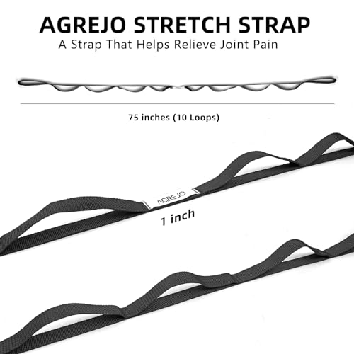AGREJO Stretching Strap Yoga Strap Physical Therapy for Home Workout, 10 Loops Non-Elastic Stretch Band for Pilates, Flexibility, Exercise and Gymnastics - color: 2-Pack Black/Black